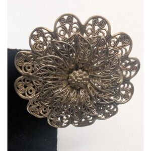 VINTAGE Gold Tone Filigree Flower Brooch Pin Large 2.25 In dia Statement 22.36g
